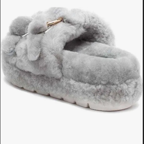 BRAND NEW J/SLIDES Brooke Grey 100% WOOL SHEARLING Platform Buckled Slides 7 - Picture 10 of 15